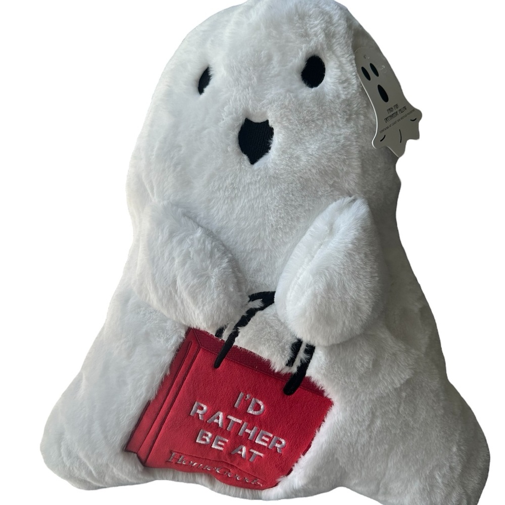 White Ghost Plush Pillow with red Homegoods bag